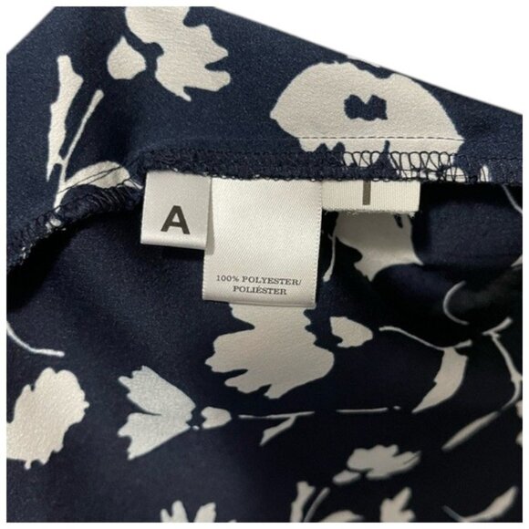 Ann Taylor navy blue floral long sleeves shift midi dress size M - Picture 5 of 5